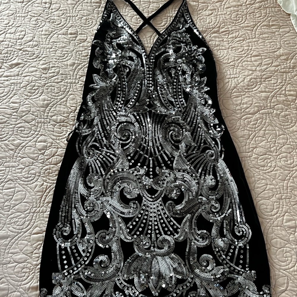 Express Black and Silver Sequin Slip Dress